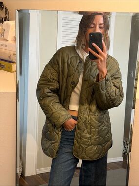Mango Olive Quilted Puffer Jacket